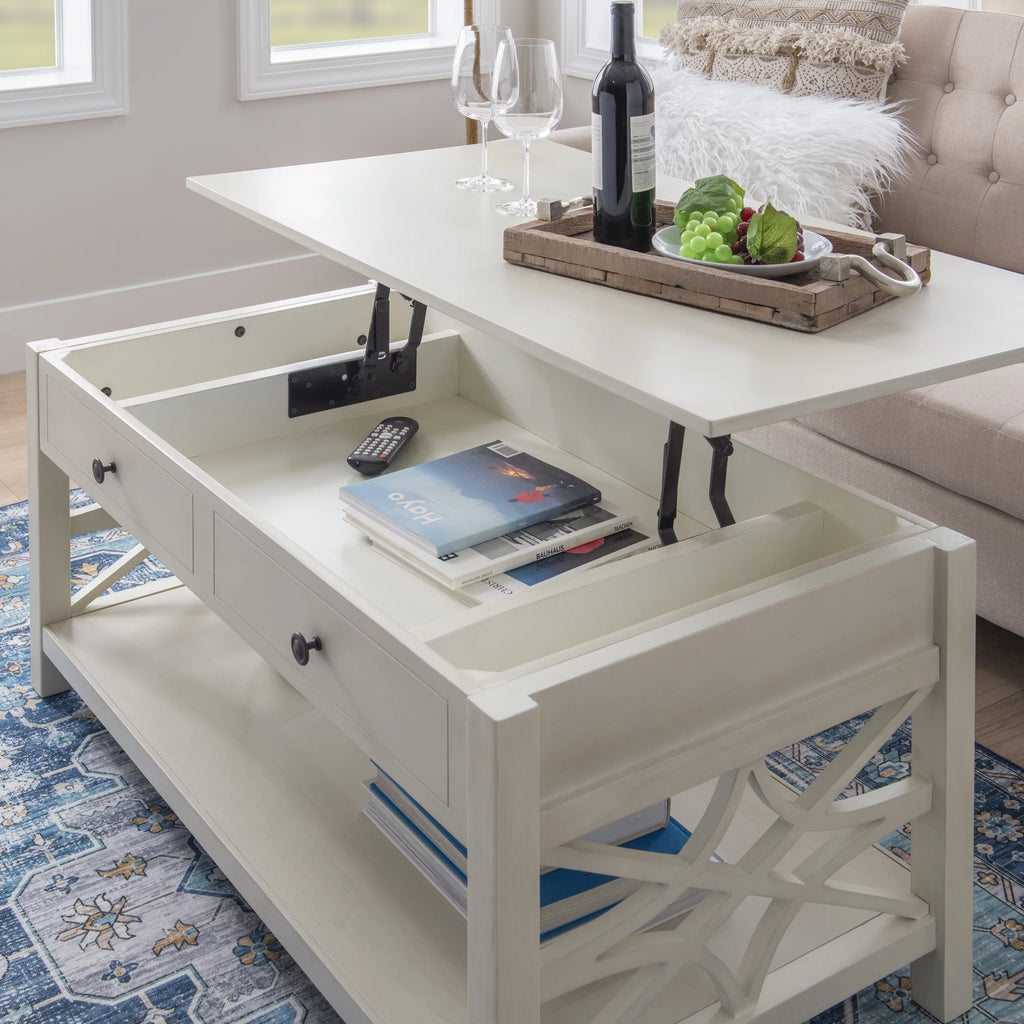 White 2-Drawer Lift-Top Coffee Table Y34872