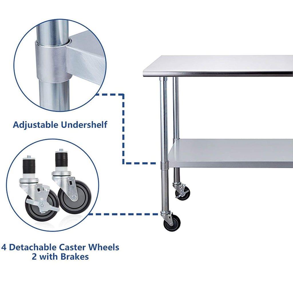 Stainless Steel Table 30 x 48 Inches with Caster Wheels I854071