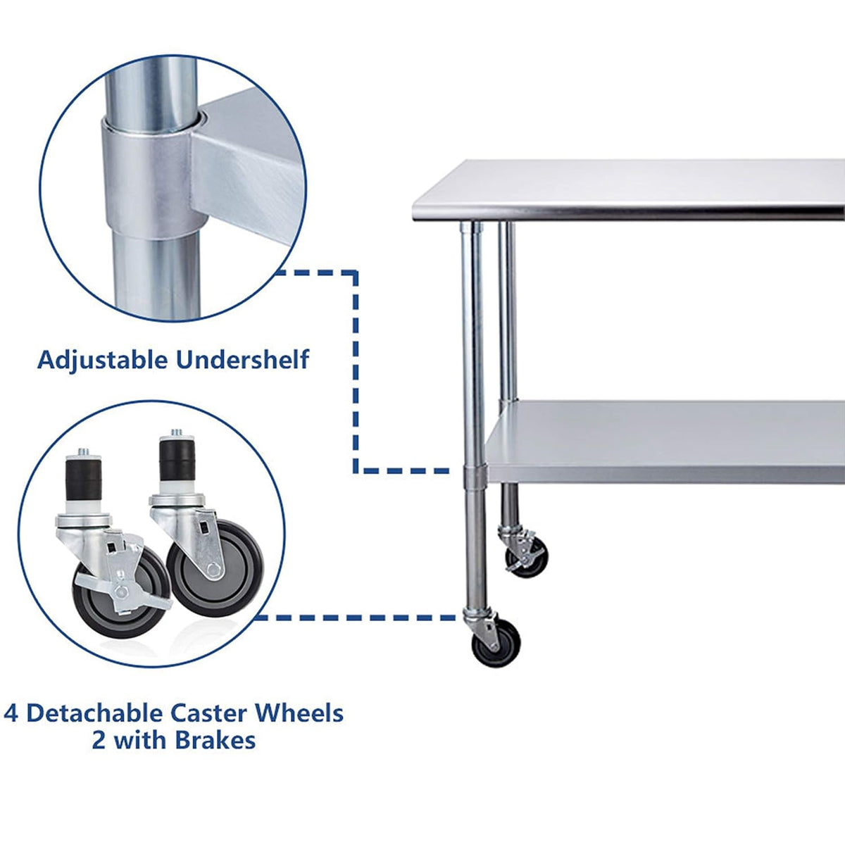 Stainless Steel Table 30 x 48 Inches with Caster Wheels I854071