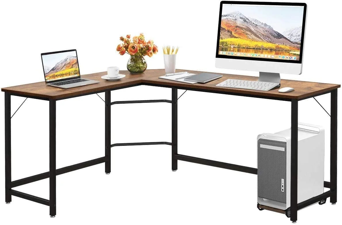 66 Inch L-Shaped Computer Desk with CPU Stand R631769