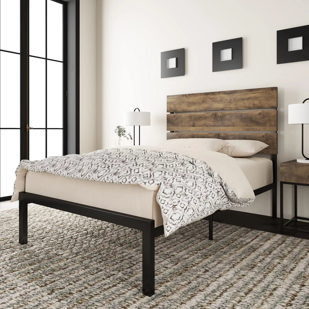 Queen Size Wood and Metal Platform Bed Frame K601