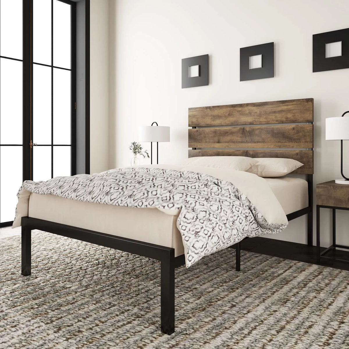 Queen Size Wood and Metal Platform Bed Frame K601