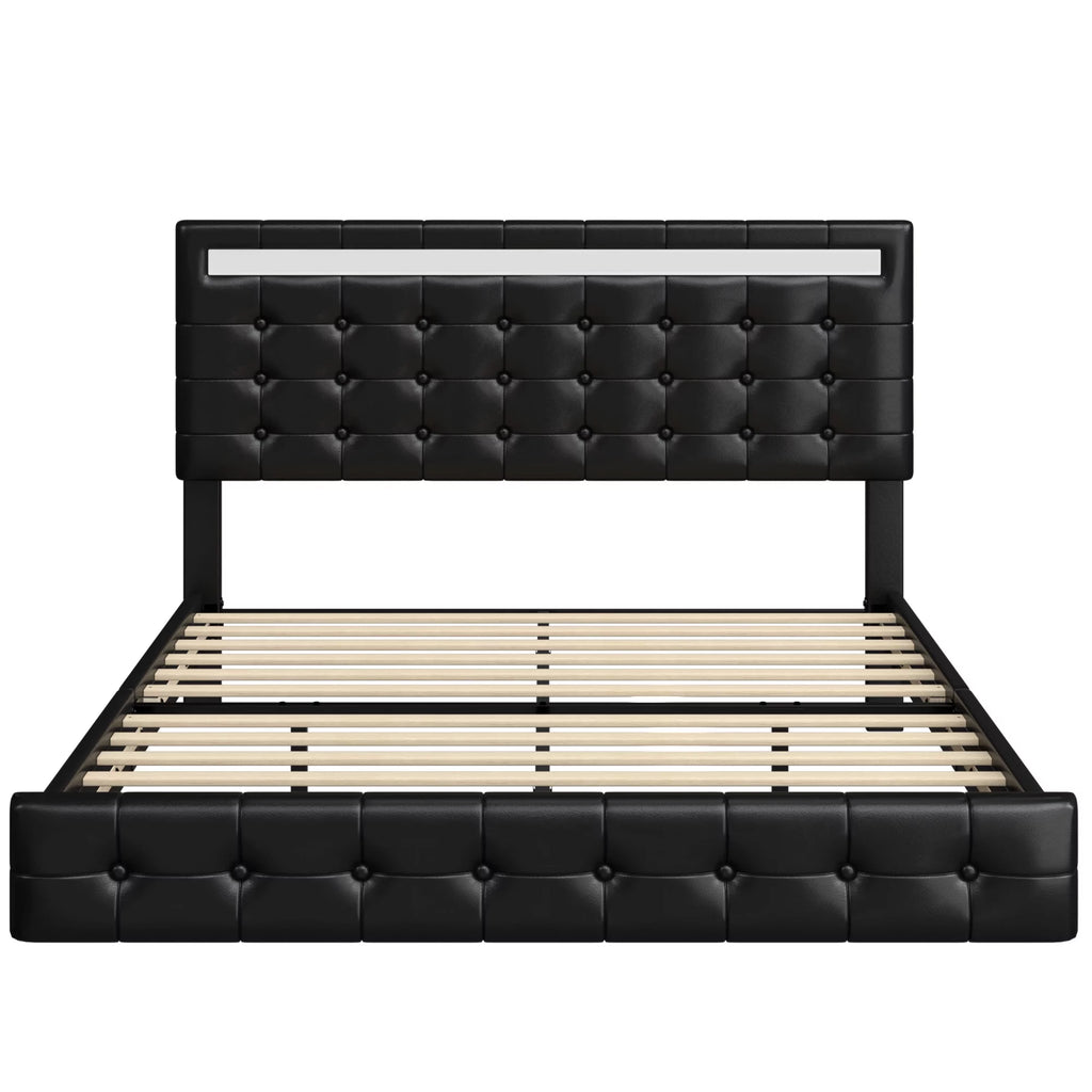 White Queen Floating LED Platform Bed with Storage Z857402