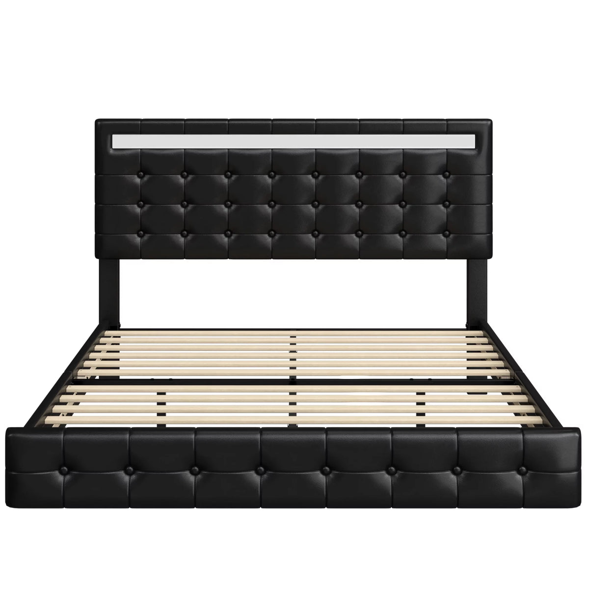 White Queen Floating LED Platform Bed with Storage Z857402
