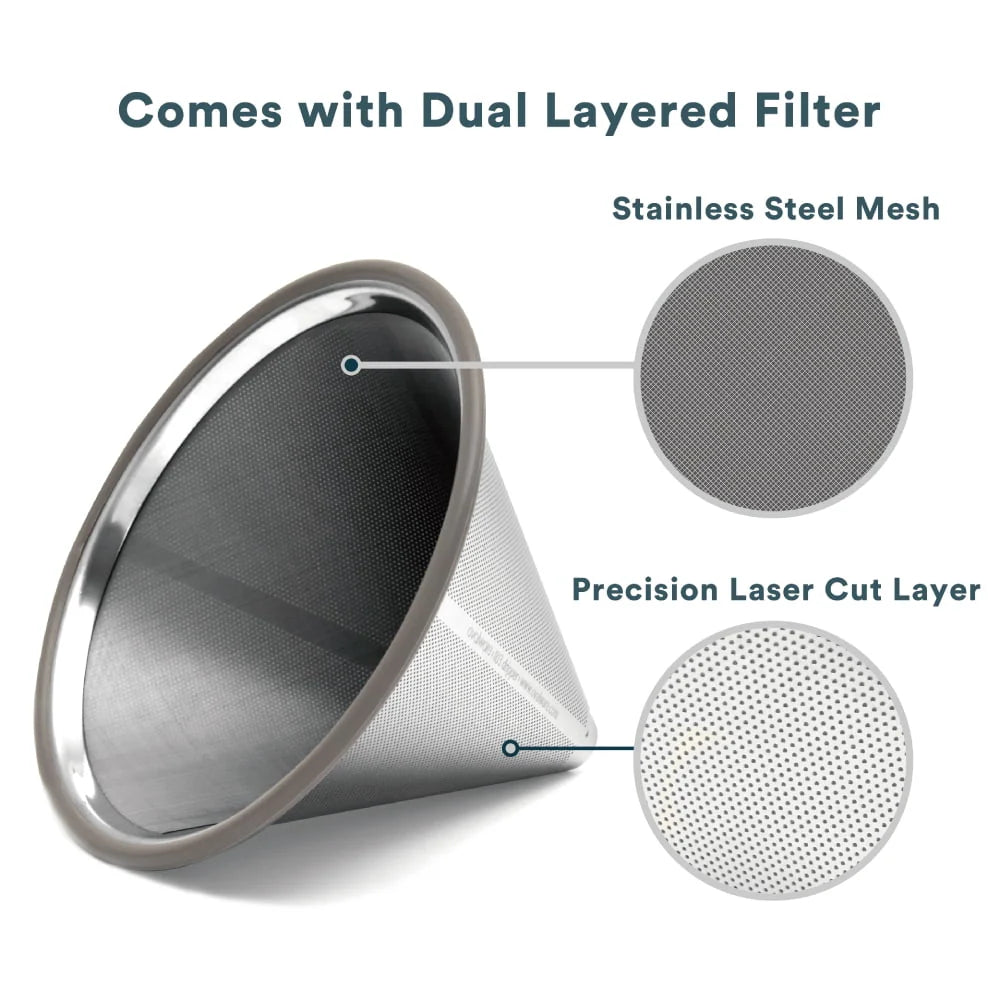 Pour-over Coffee Maker 17oz Stainless-Steel Filter Measuring Cup & Carafe N729
