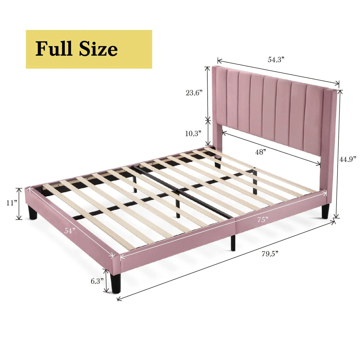 Full Size Platform Bed Frame with Velvet Headboard P811