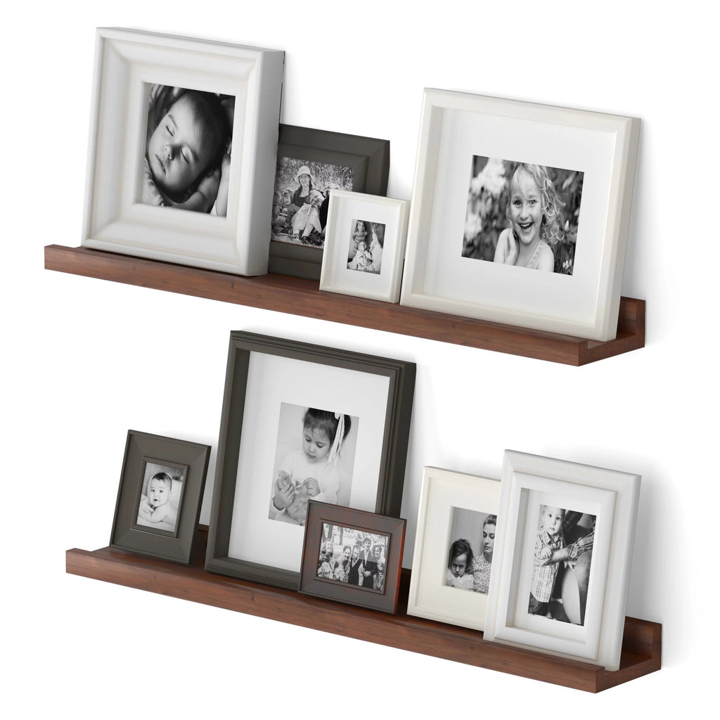 24" Walnut Wood Floating Shelves, Set of 2 S144