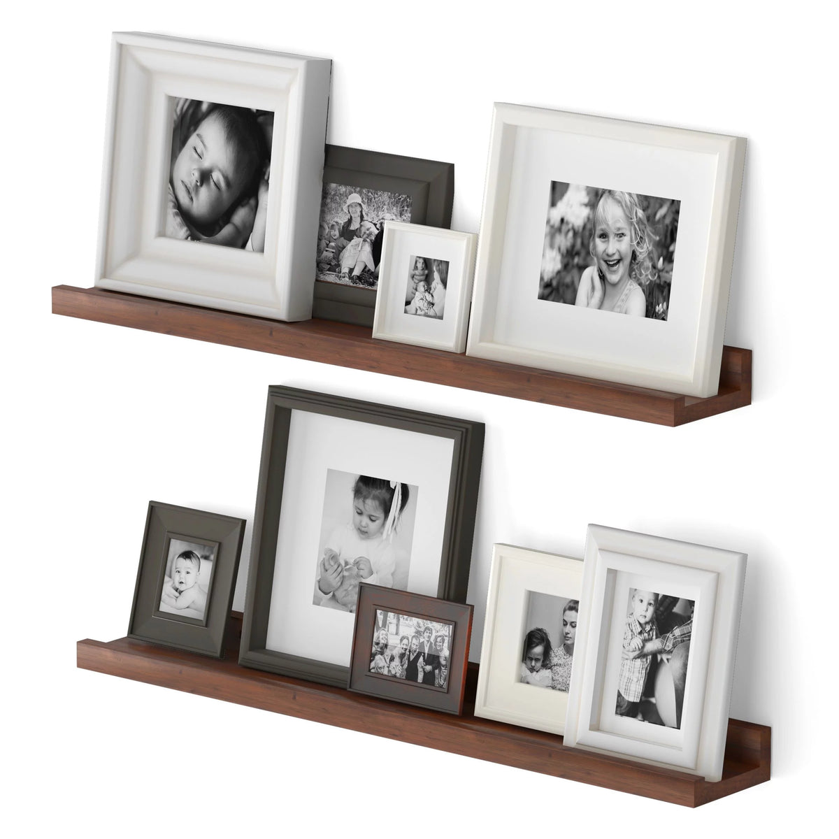24" Walnut Wood Floating Shelves, Set of 2 S144