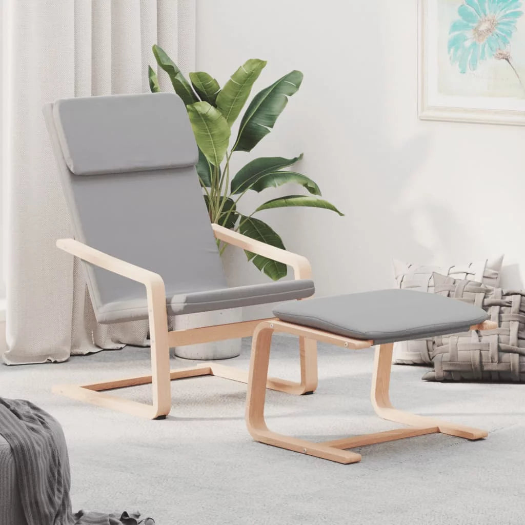 Light Gray Fabric Relaxing Chair with Footstool D4484