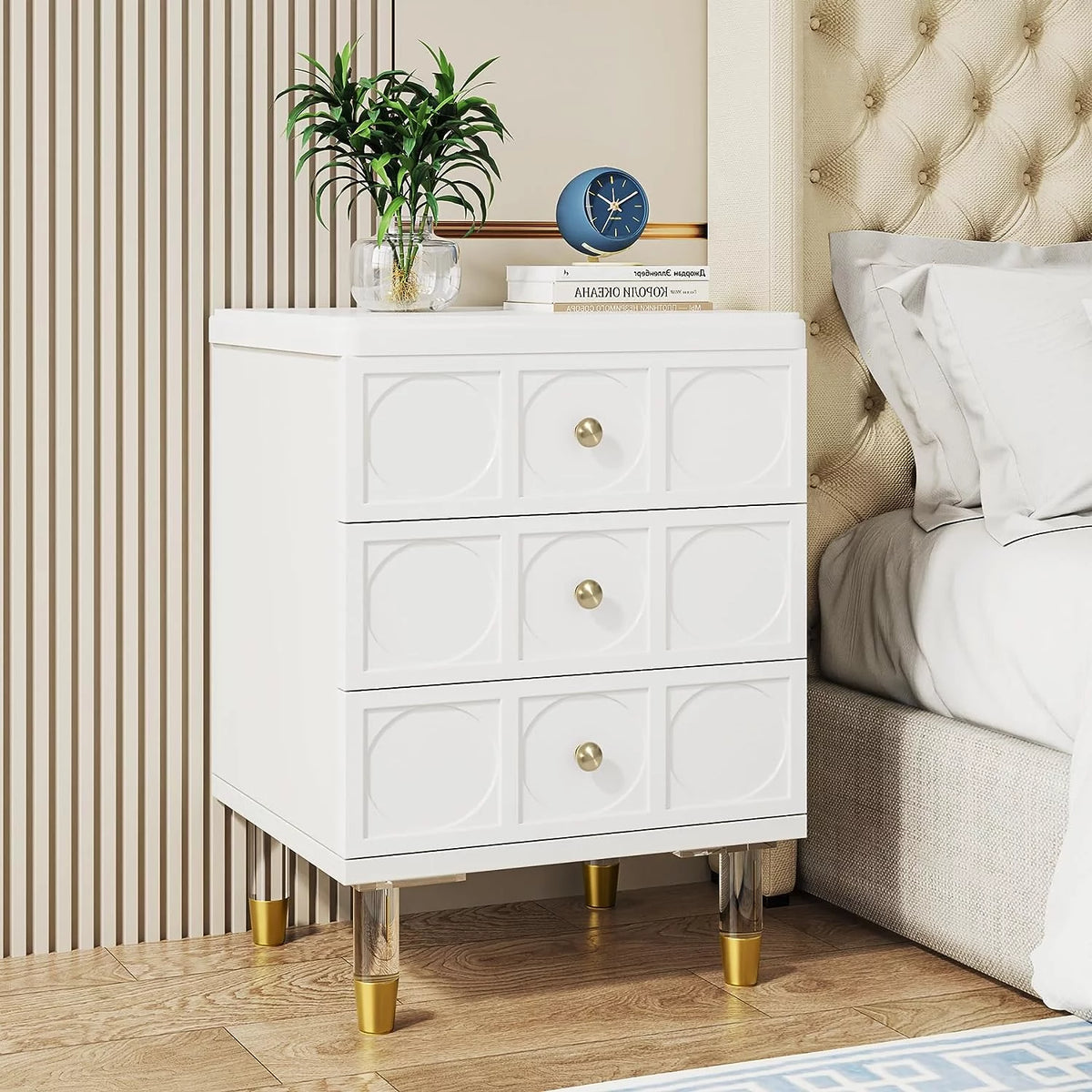 White Gold 3 Drawer Nightstand X1693