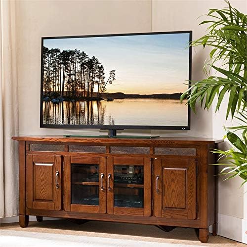 Solid Wood Corner TV Stand with Glass Storage N618