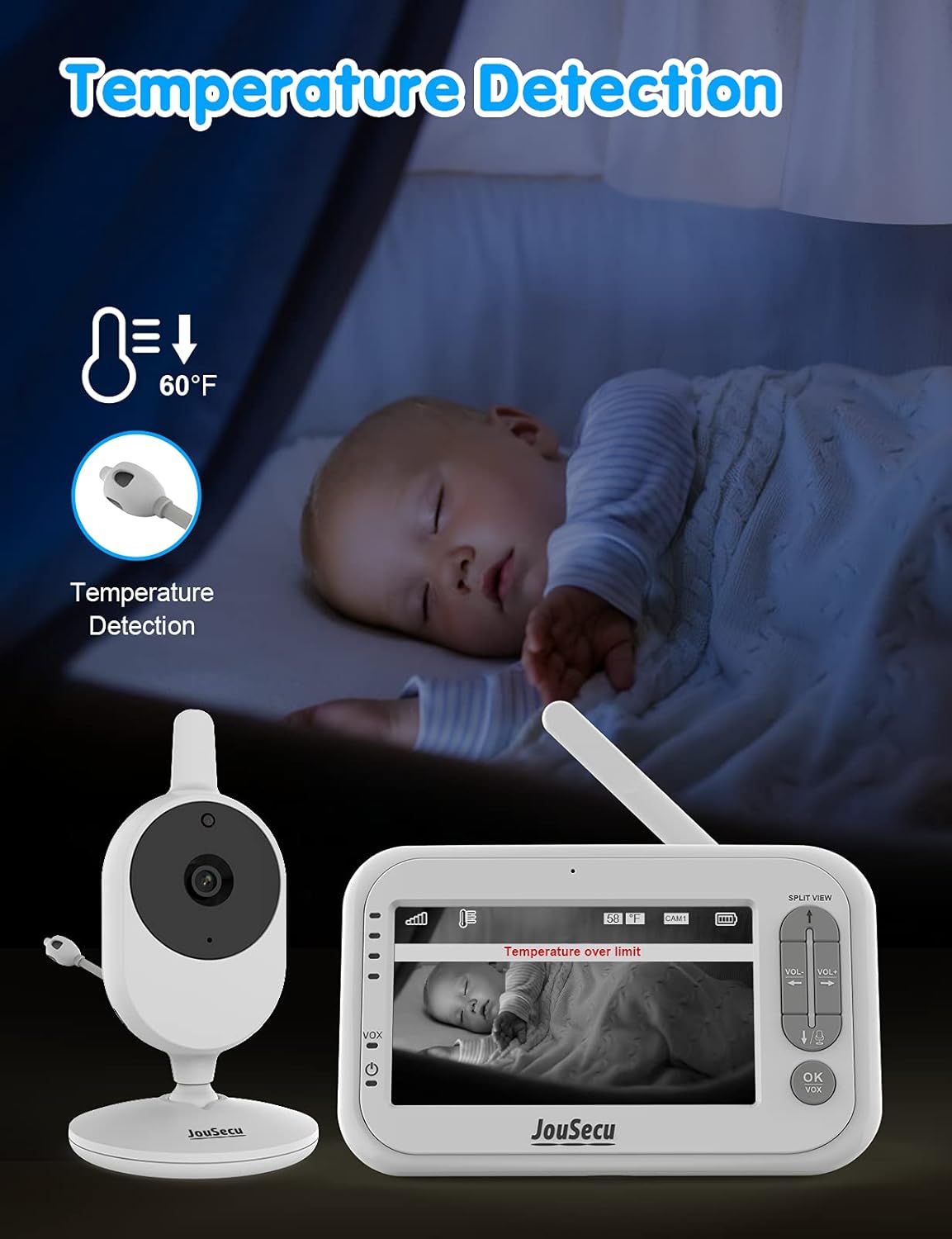 Baby Monitor with 2 Camera and Audio 4.3 Inches LCD Split Screen W100265