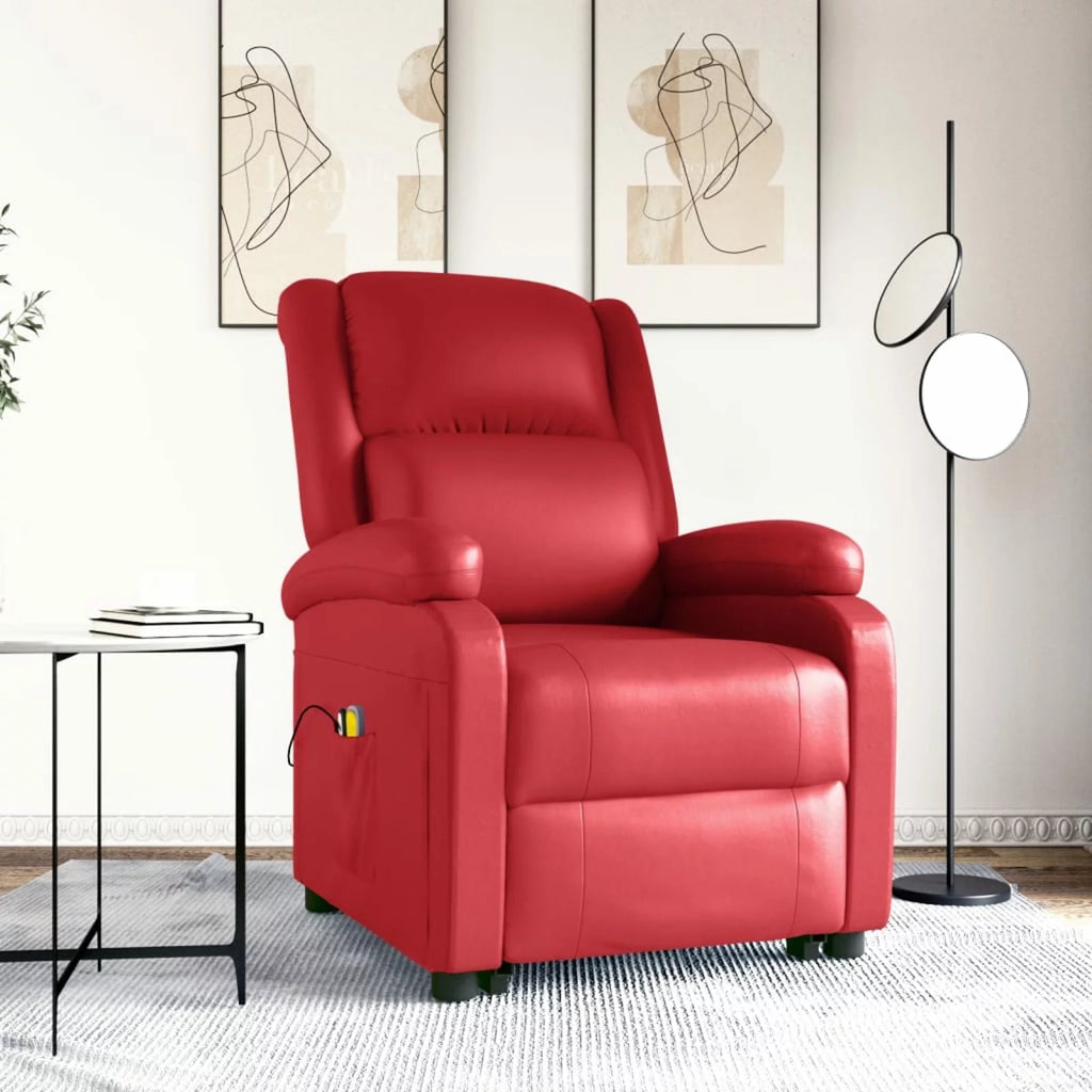 Red Faux Leather Power Lift Massage Recliner C506
