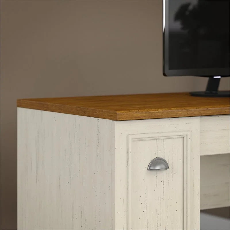 Antique White 5 Pc Engineered Wood Desk with Storage X47457