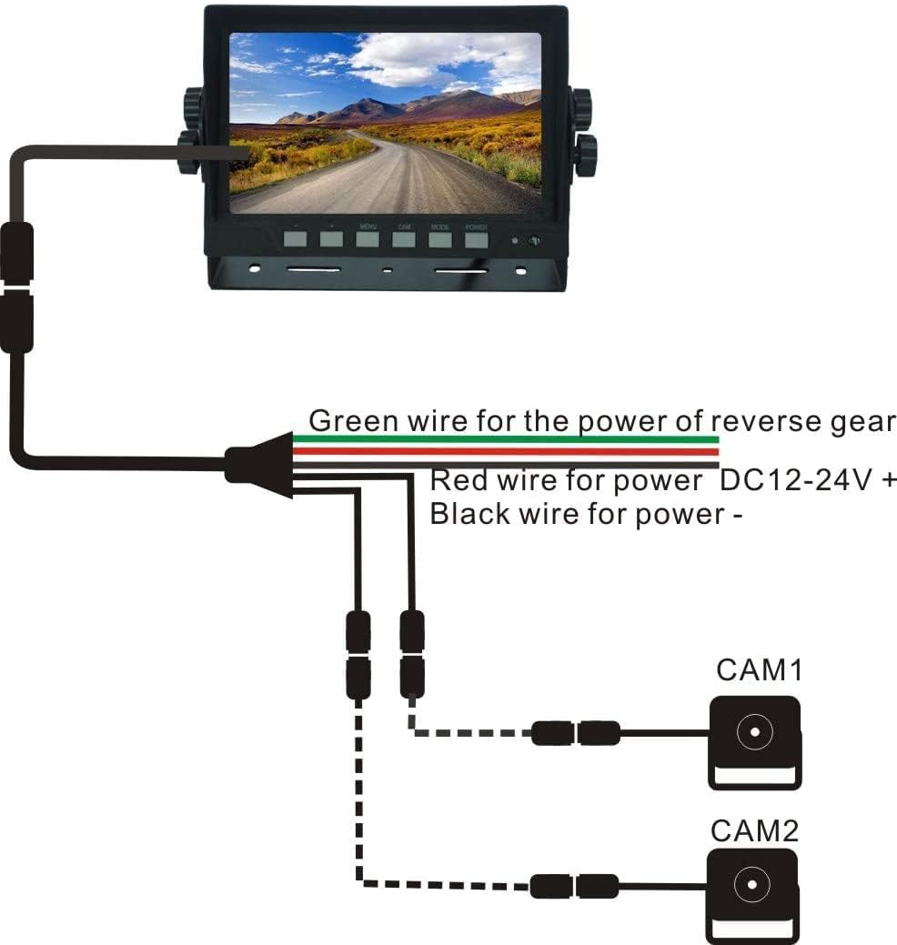 Wired Dual Backup Camera Kit, 7 LCD Monitor, IP69K Waterproof Rear View Camera P164017