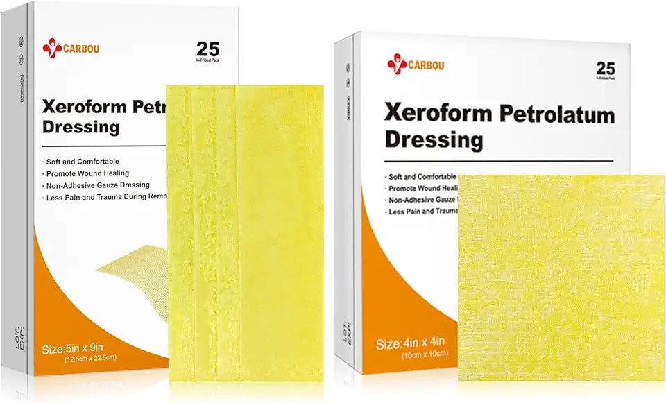 Xeroform Petrolatum Dressing 5"x9" 25 Pack + 4"x4" 25 Pack Non-Adherent Gauze Pads C746