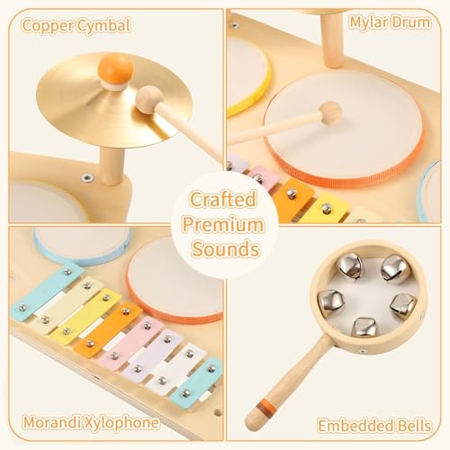 Kids Drum Set with Xylophone Cymbals Bell and Tone Block B428929