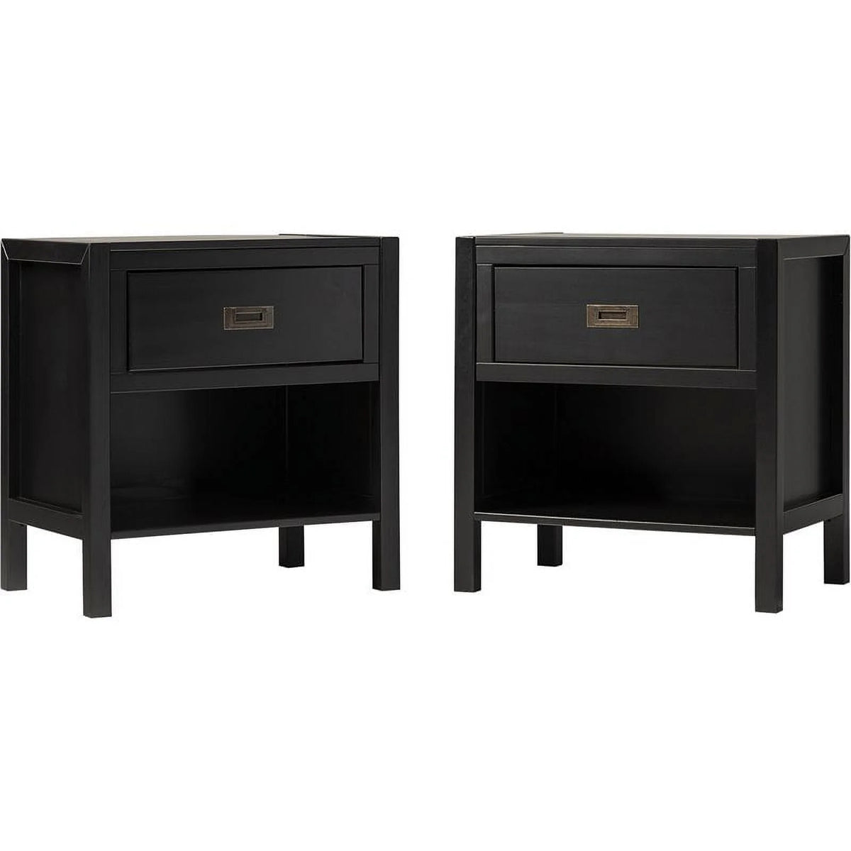 2-Piece 1-Drawer Solid Wood Nightstand Set in Black N587