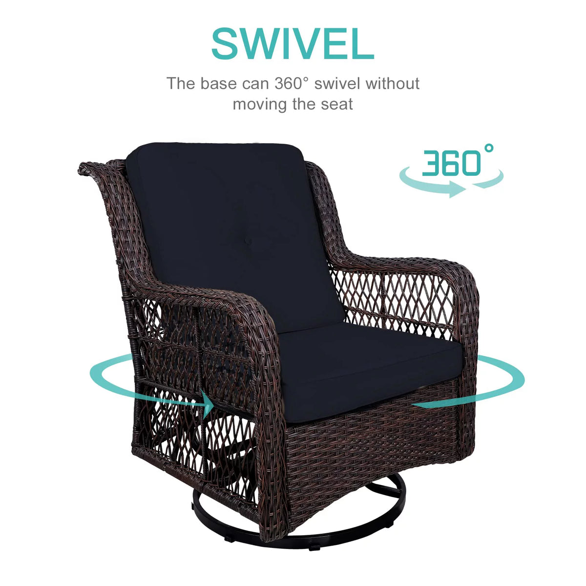3-Piece Wicker Bistro Set Swivel Rocking Chairs Glass-Top Coffee Table S773137