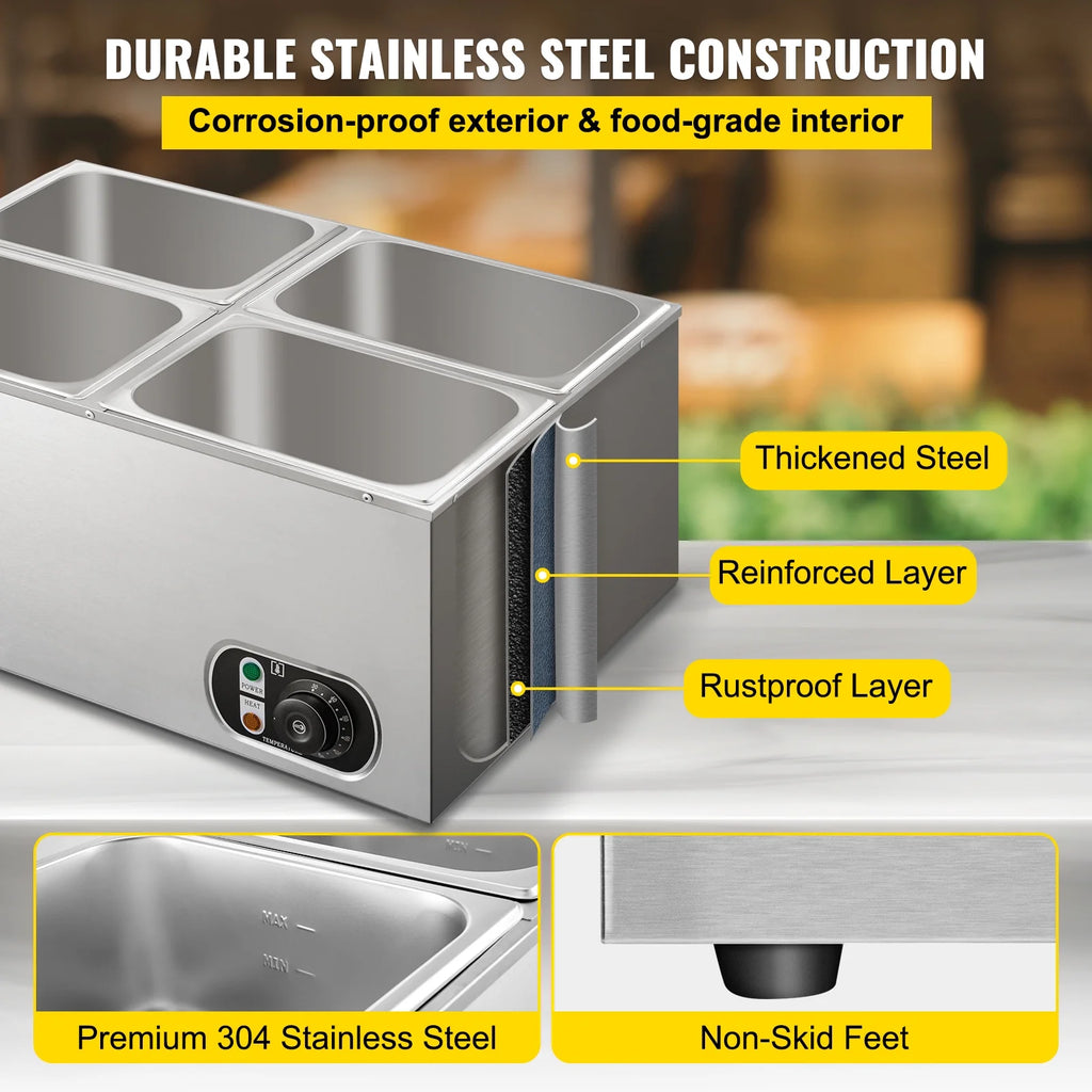 110V 4-Pan Stainless Steel Commercial Food Warmer 24 Qt X15655