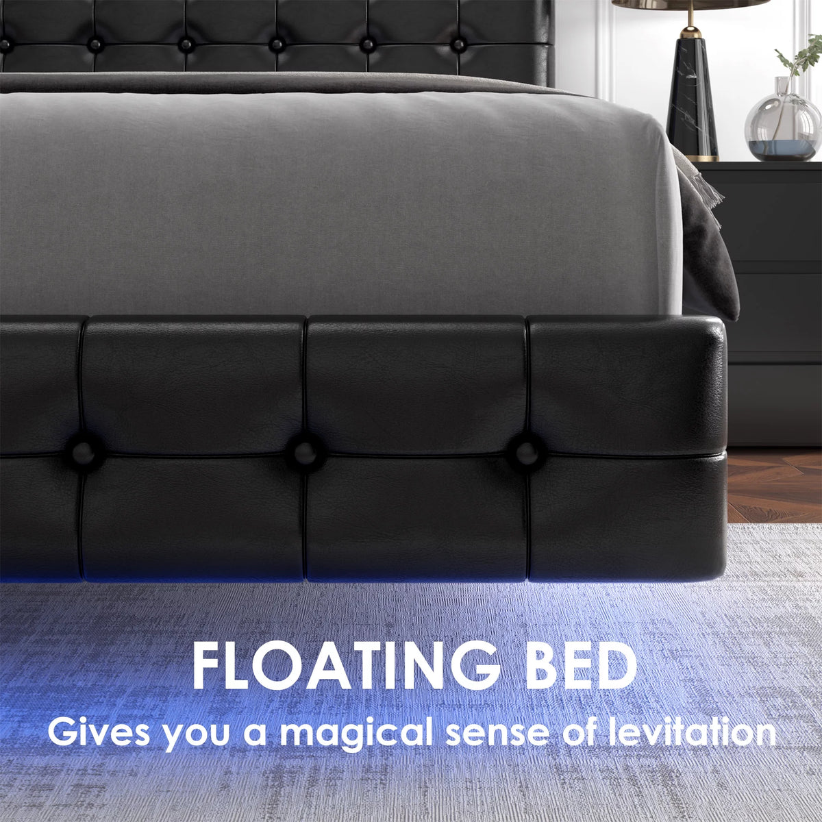 White Queen Floating LED Platform Bed with Storage Z857402