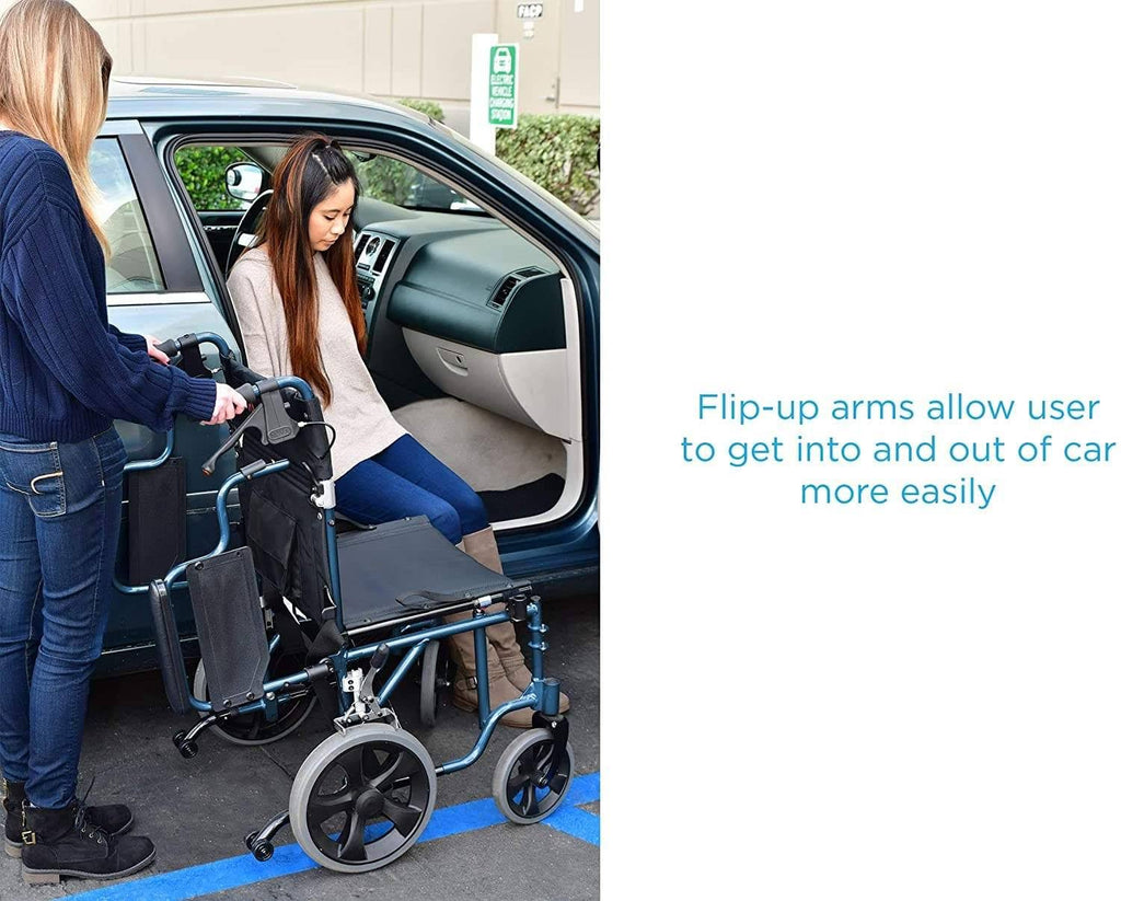 Lightweight Transport Chair with 12” Rear Wheels Blue C3868