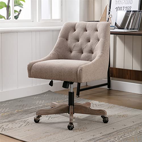 Beige Tufted Linen Swivel Office Chair B992719