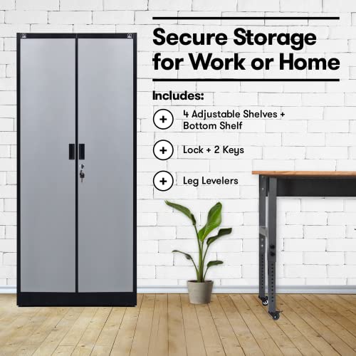 71-inch Tall Black Steel Storage Cabinet with Adjustable Shelves E942442
