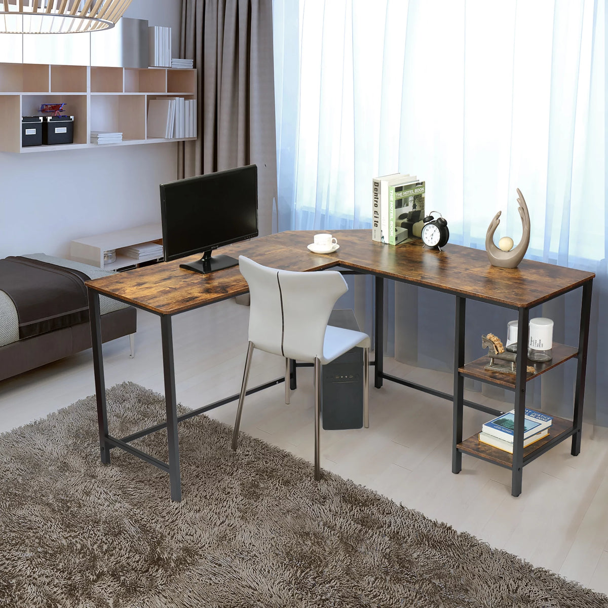 L Shaped Corner Computer Desk 54.3 inch with Storage Shelf W515411