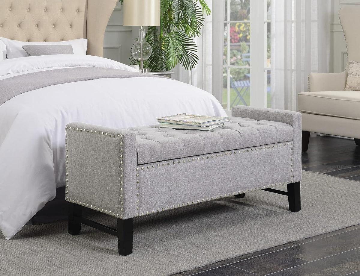 Light Grey Linen Storage Bench G244242