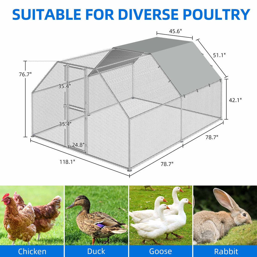 13.1 x 9.8 x 6.4 ft Metal Chicken Coop with Waterproof Cover U713997