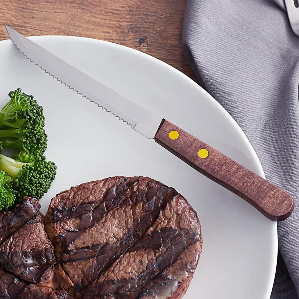 4-1/4-Inch Stainless Steel Serrated-Edge Steak Knives with Wooden Handles N1565