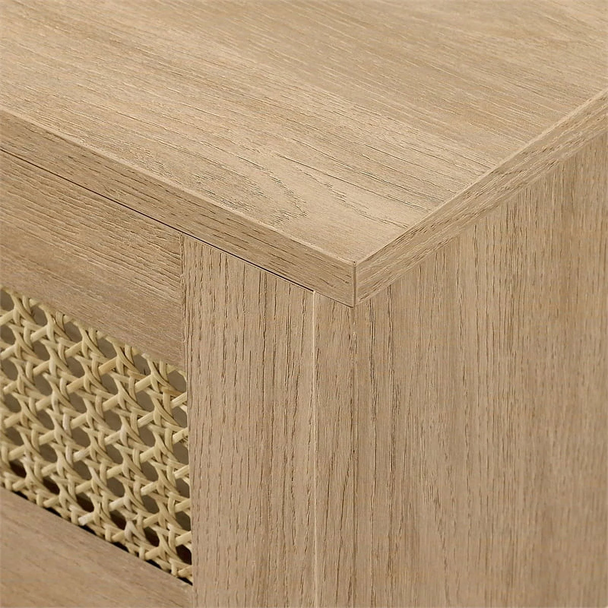 70" Oak Wood TV Stand with Rattan Doors Z851774