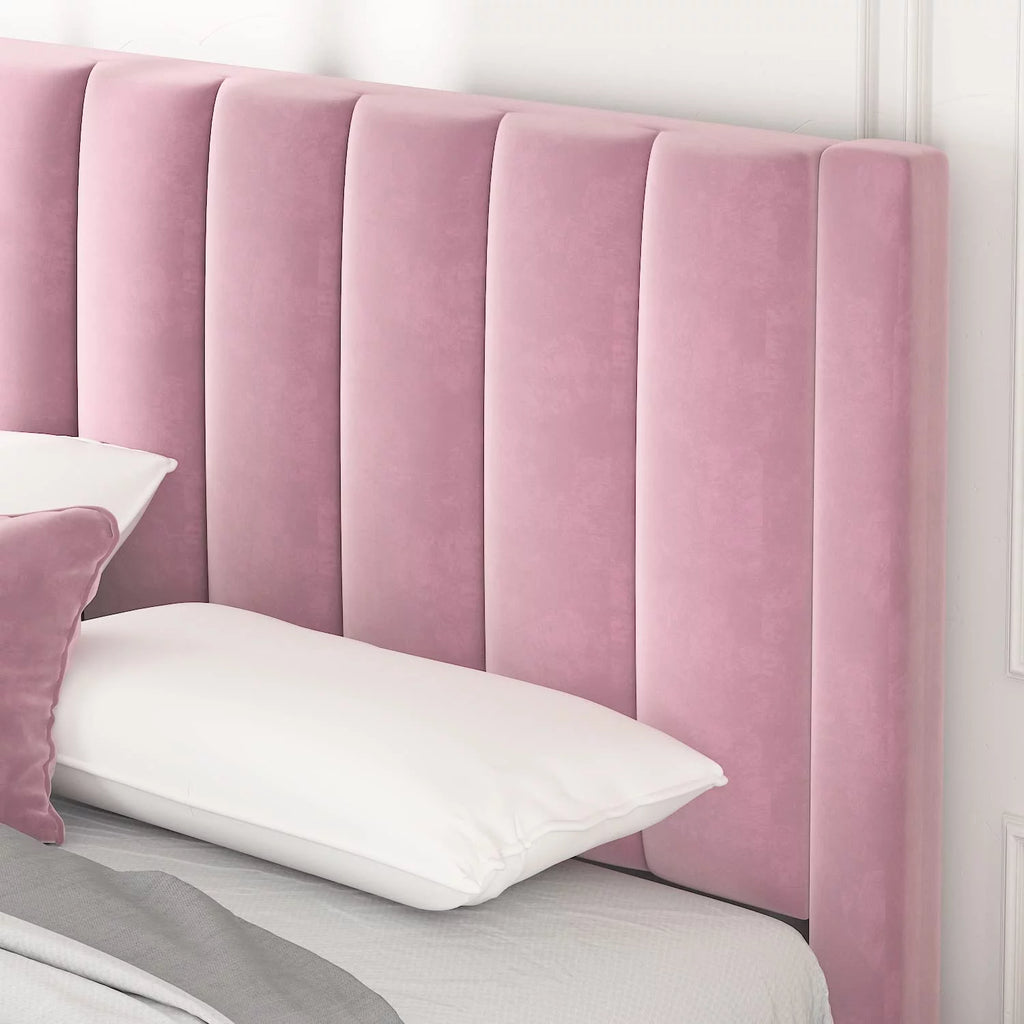 Full Size Platform Bed Frame with Velvet Headboard P811