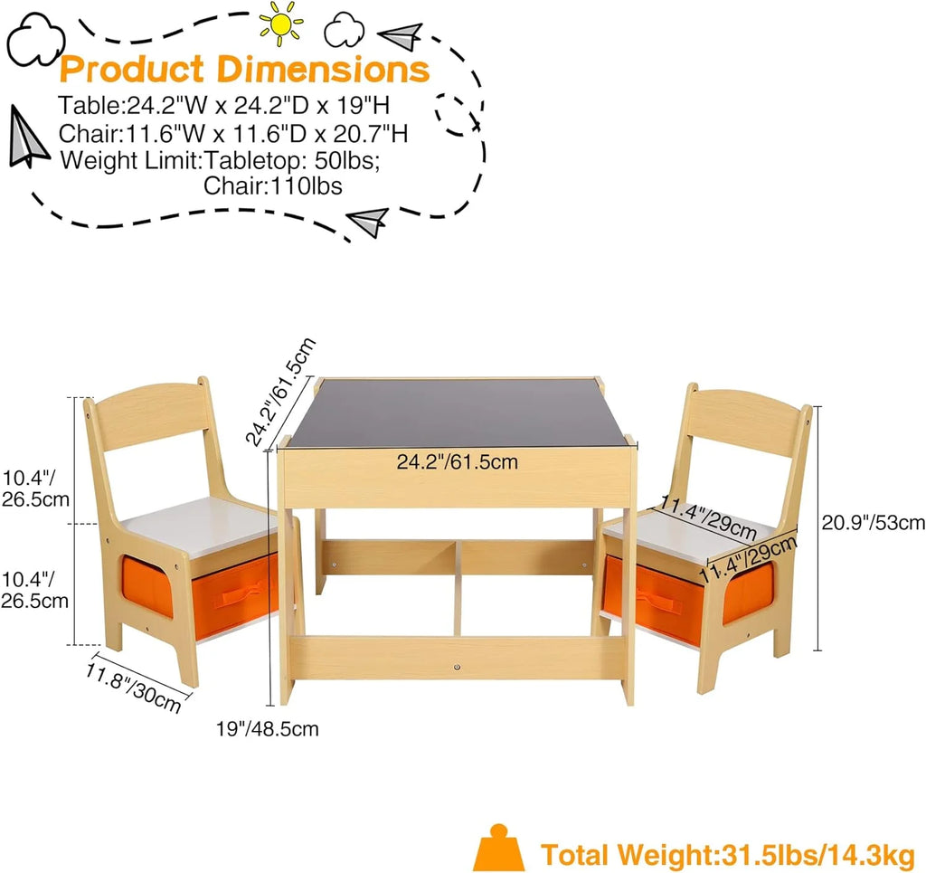 Kids Table and Chair Set with Storage Drawers W92038