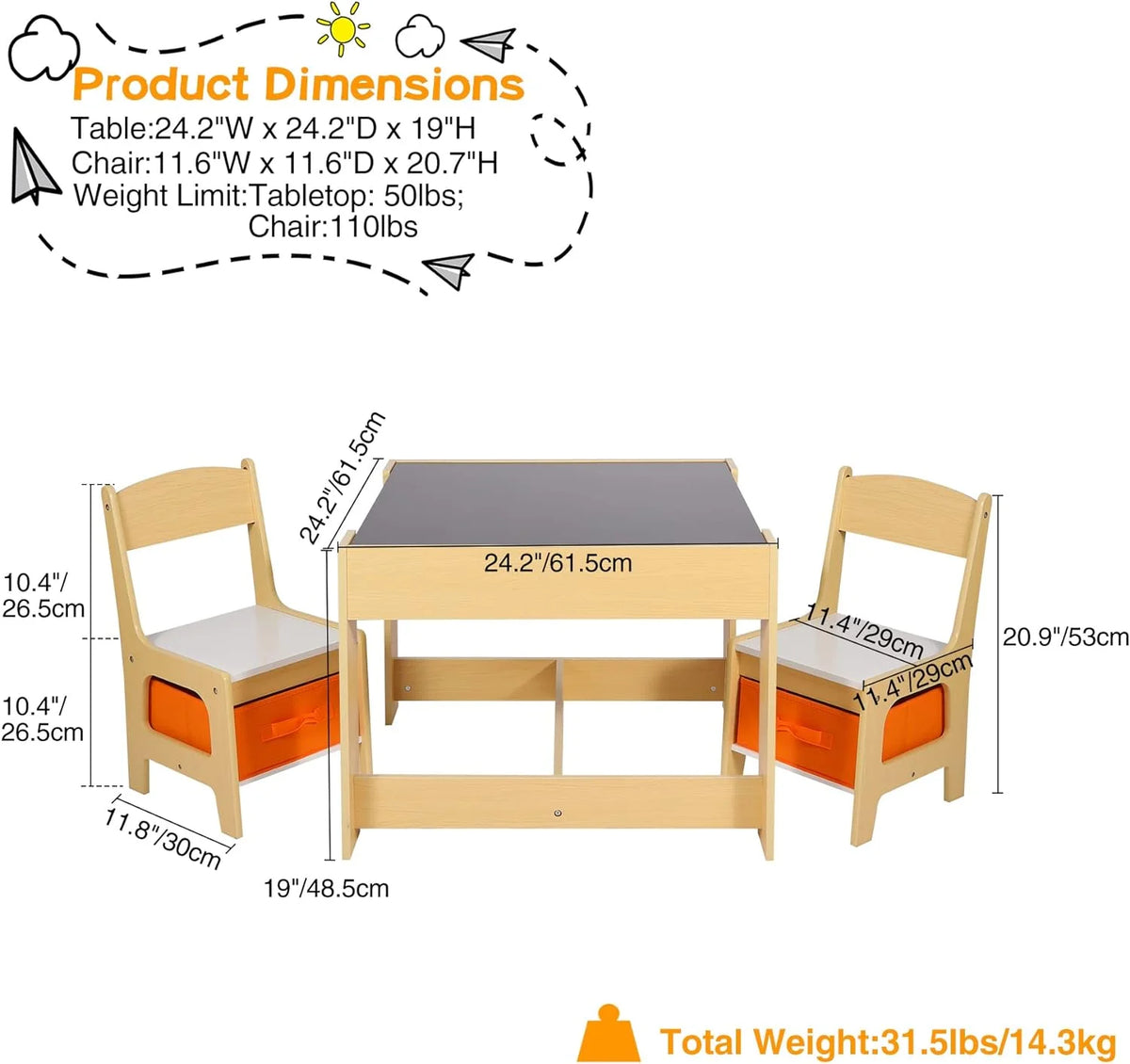Kids Table and Chair Set with Storage Drawers W92038