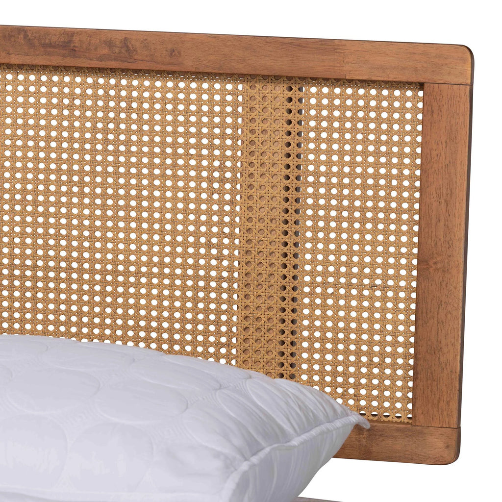 Walnut Brown Wood and Rattan King Size 3-Piece Bedroom Set T16717