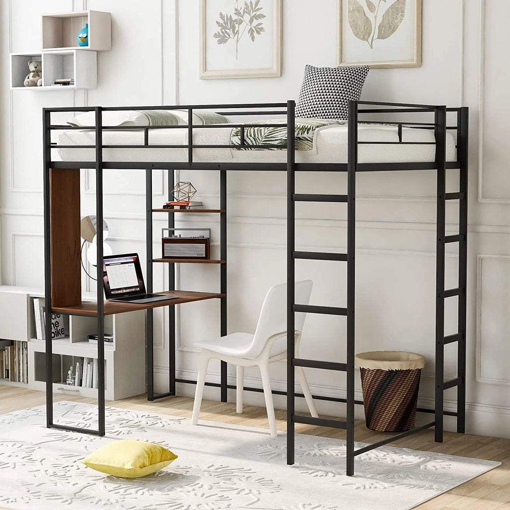 High Loft Bed with Desk and Shelves I31759