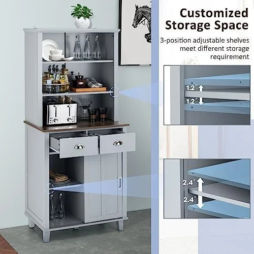 67" Freestanding Brown Cabinet with Drawers Shelves O1204