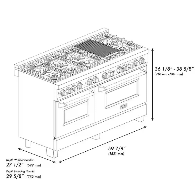 9-Burner Double Oven Dual Fuel Range in Stainless Steel R9325