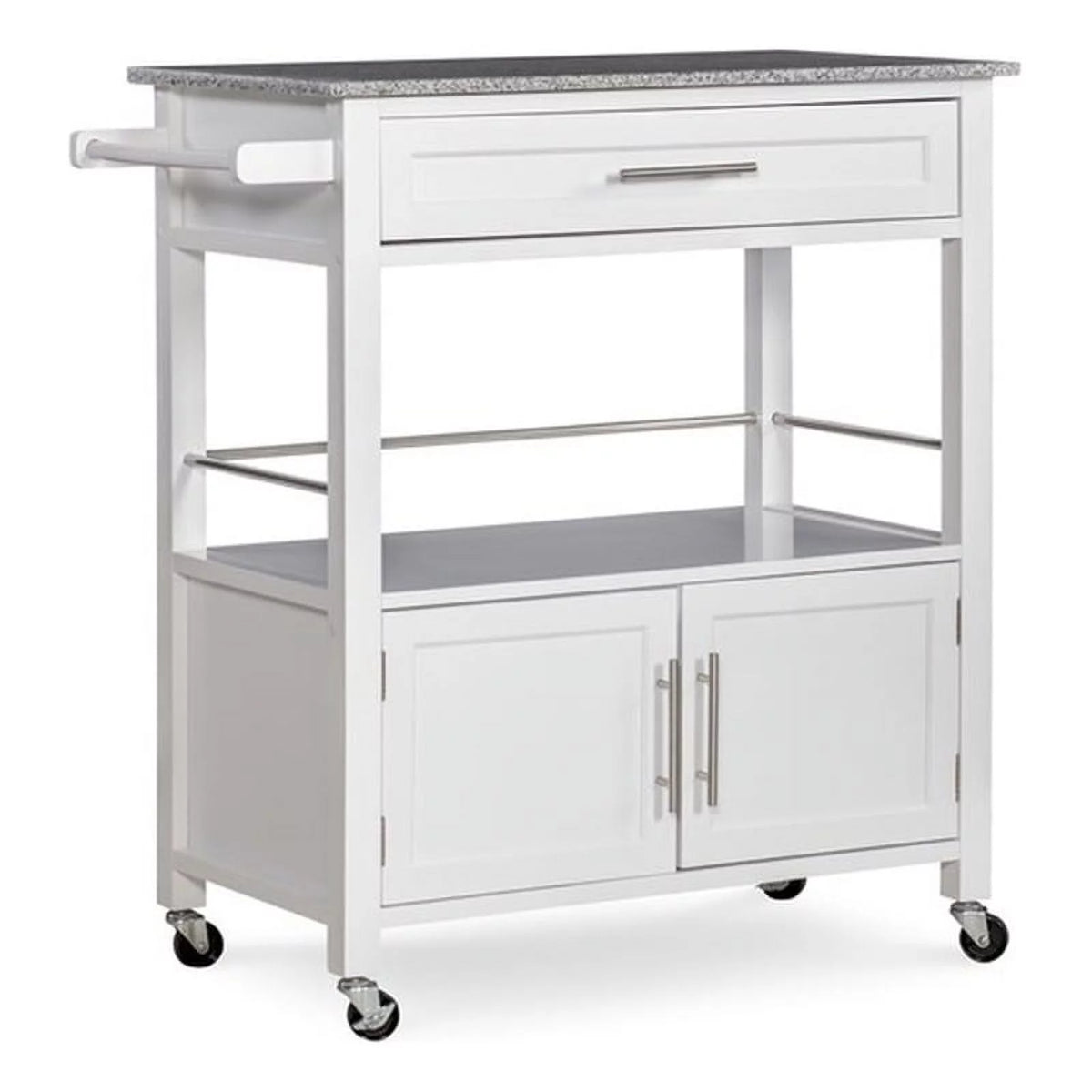 Wood Granite-Top Kitchen Cart in Bright White W852269