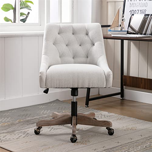 Beige Tufted Linen Swivel Office Chair B992719
