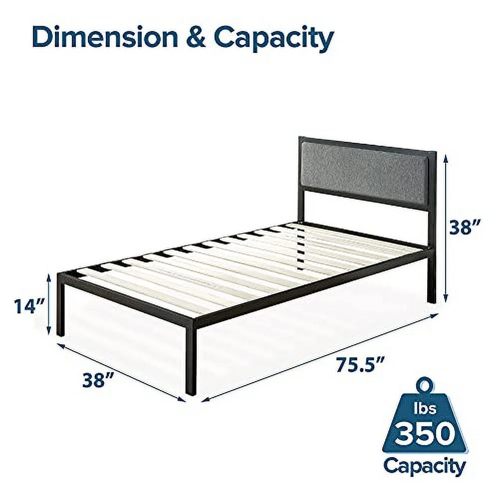 14" Steel Platform Bed Frame with Upholstered Headboard, Twin U597