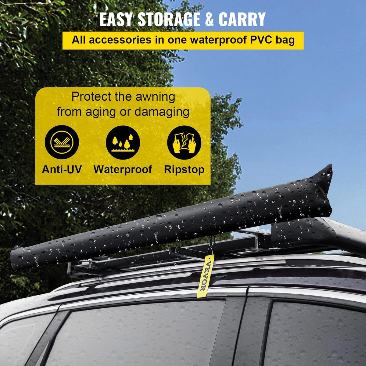 5'x8.2' Retractable Waterproof UV50+ Car Side Awning with Carry Bag O450557