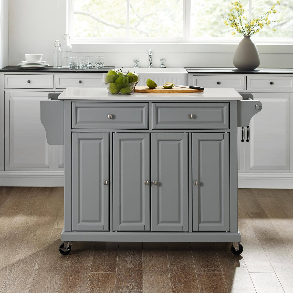 Full Size Granite Top Kitchen Cart/Island Gray/White F572