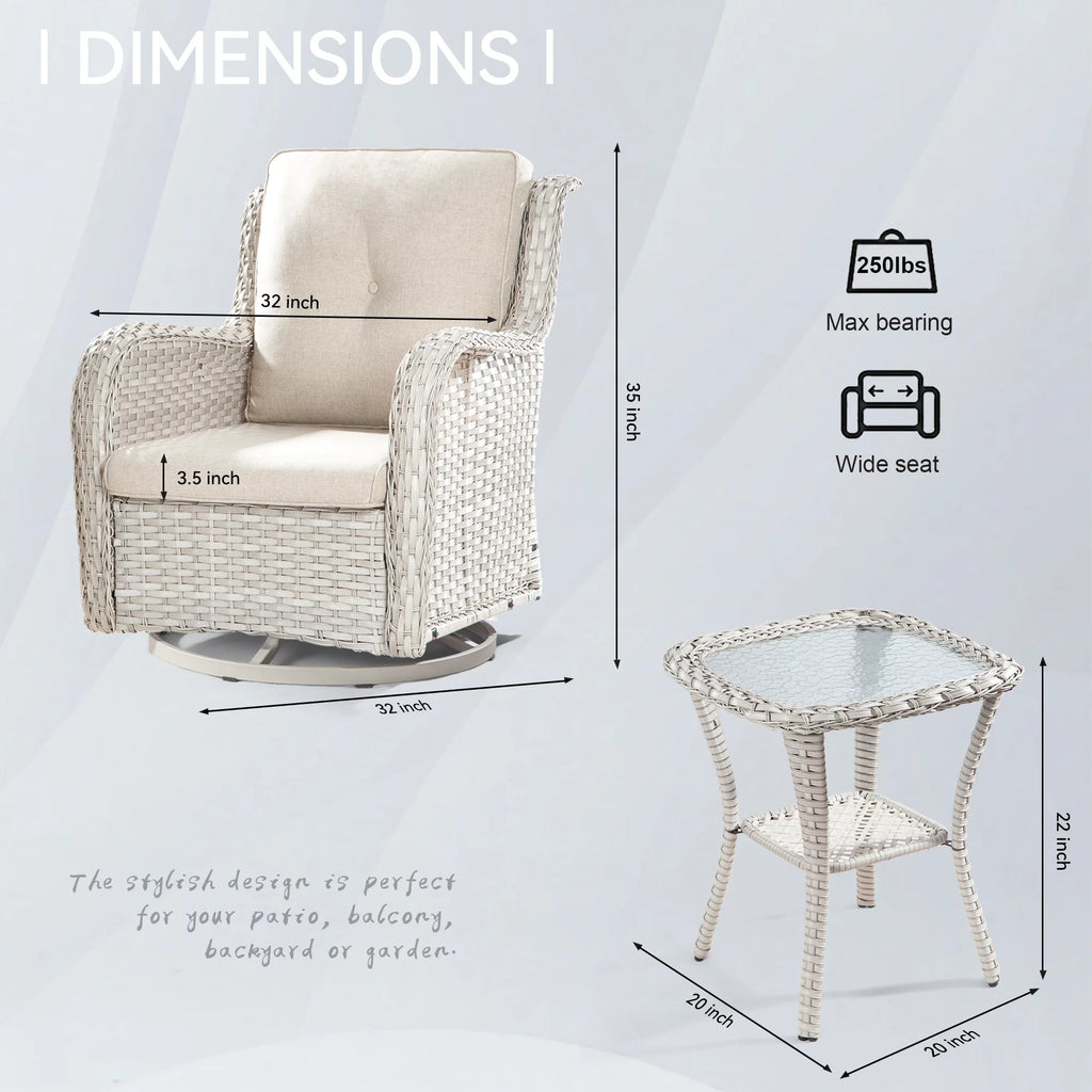 Outdoor Swivel Rocker Wicker Patio Chairs Set of 2 with Table, Blue W925