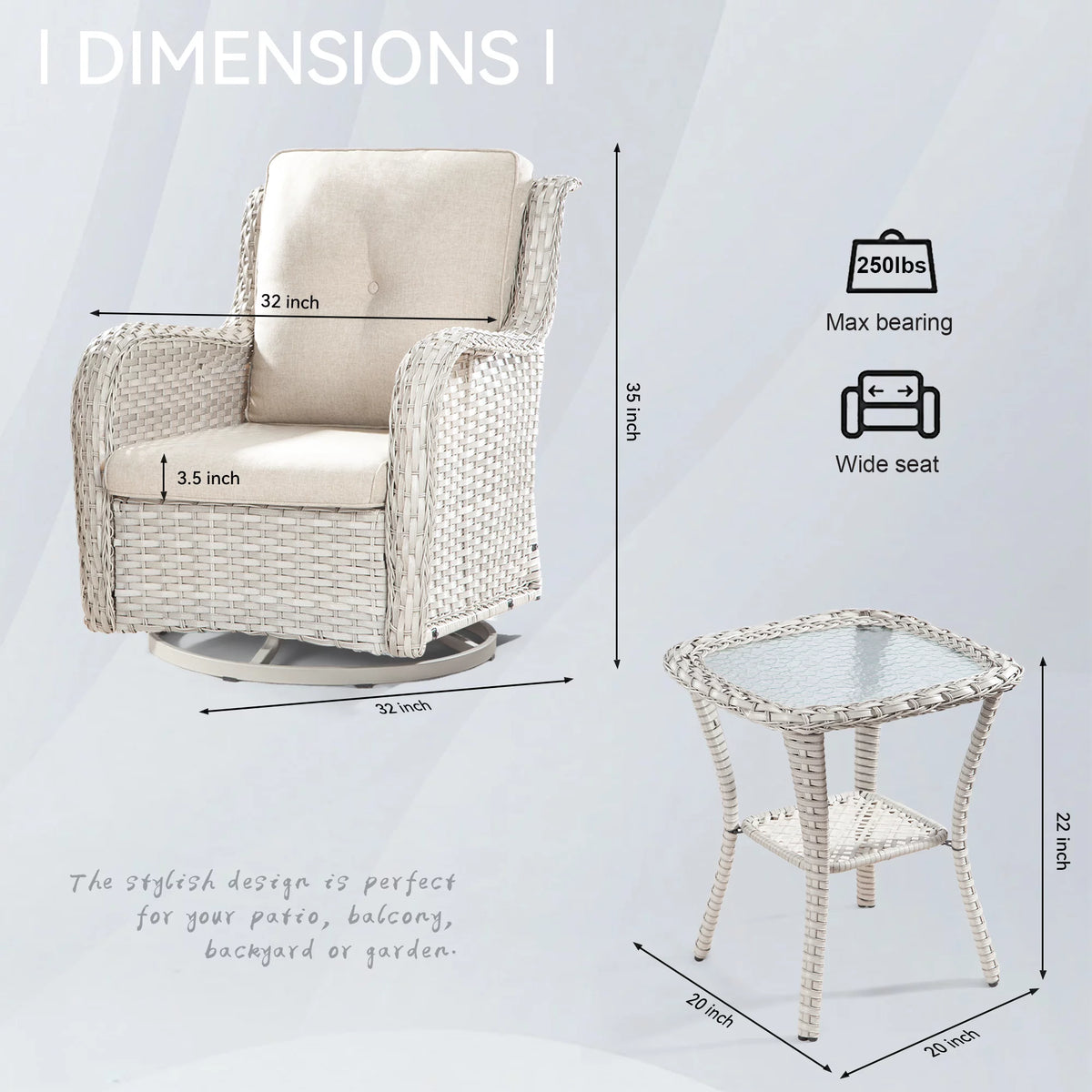 Outdoor Swivel Rocker Wicker Patio Chairs Set of 2 with Table, Blue W925