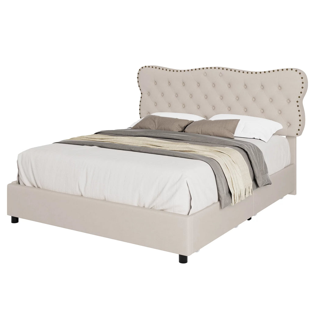 White Queen Bed Frame with Drawer J711544