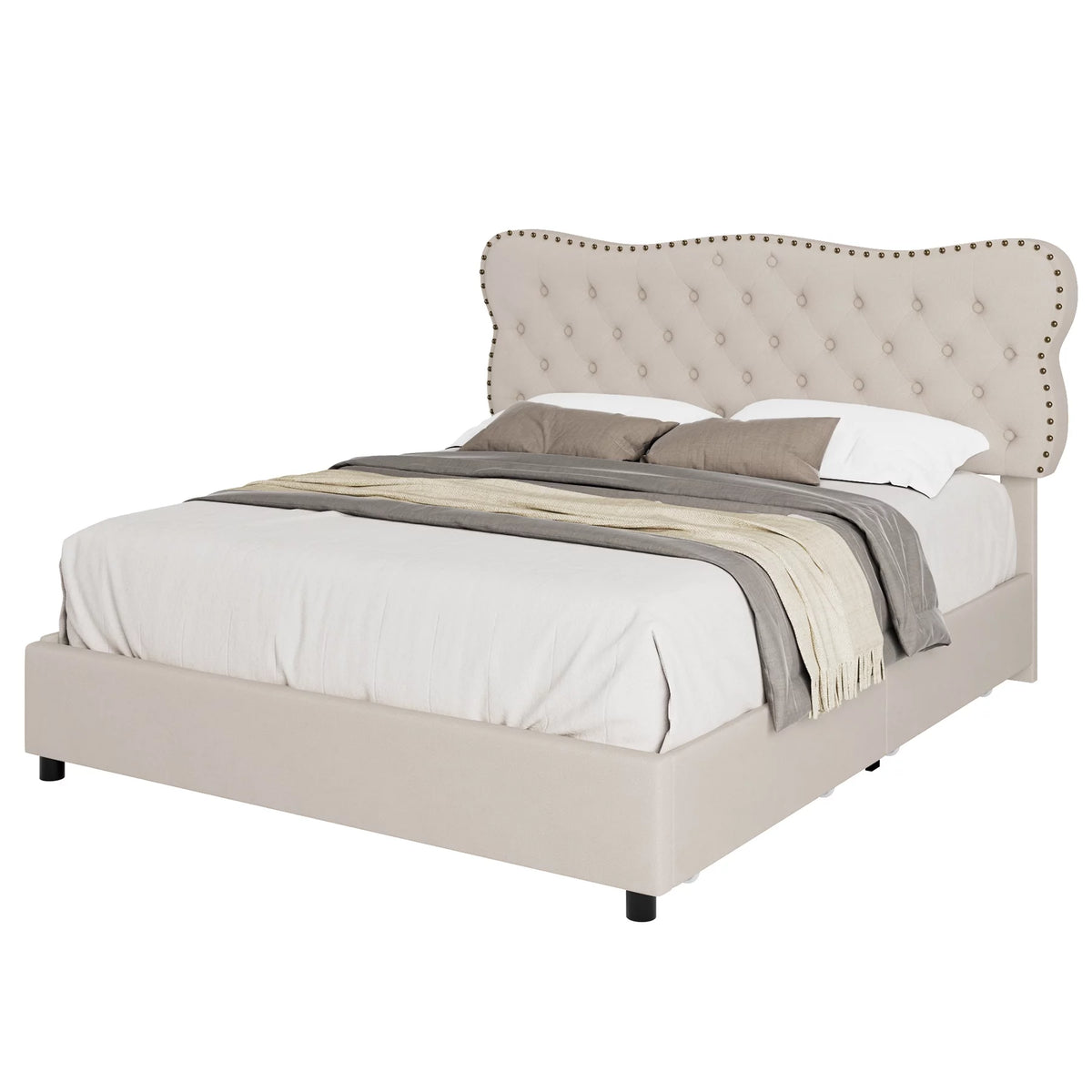 White Queen Bed Frame with Drawer J711544