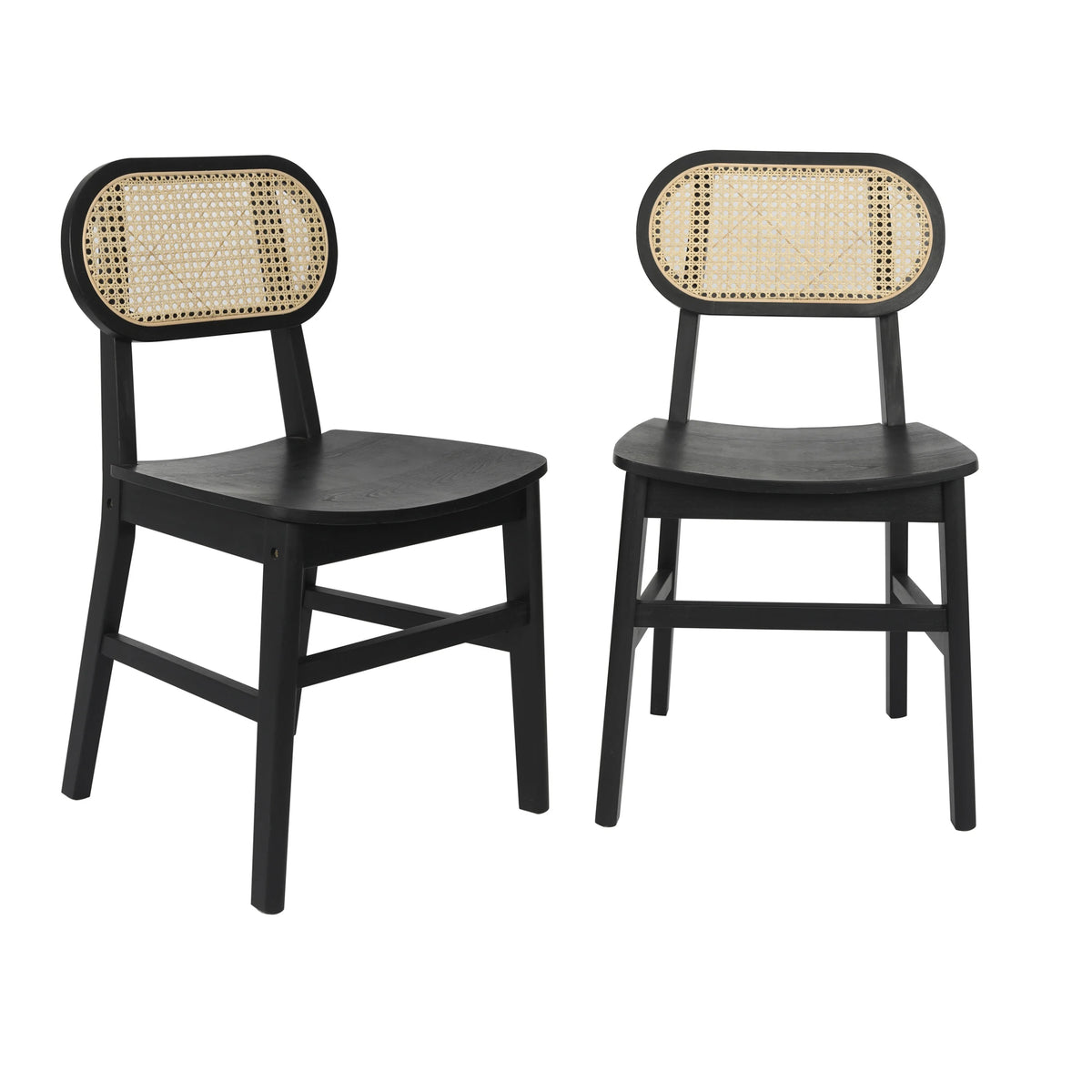 Set of 2 Cane Rattan Dining Chairs with Solid Wood Frames O149